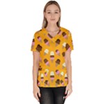 Ice cream on an orange background pattern                                                              Women s V-Neck Scrub Top