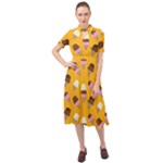 Ice cream on an orange background pattern                                                                Keyhole Neckline Chiffon Dress