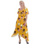 Ice cream on an orange background pattern                                                              Cross Front Sharkbite Hem Maxi Dress