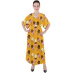 Ice cream on an orange background pattern                                                                V-Neck Boho Style Maxi Dress