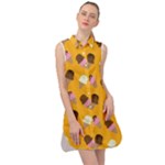 Ice cream on an orange background pattern                                                                Sleeveless Shirt Dress