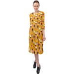 Ice cream on an orange background pattern                                                                Ruffle End Midi Chiffon Dress