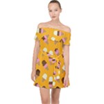 Ice cream on an orange background pattern                                                           Off Shoulder Chiffon Dress