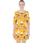 Ice cream on an orange background pattern                                                               Quarter Sleeve Pocket Dress