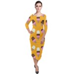 Ice cream on an orange background pattern                                                               Quarter Sleeve Midi Velour Bodycon Dress