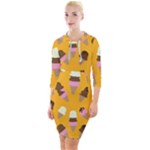 Ice cream on an orange background pattern                                                               Quarter Sleeve Hood Bodycon Dress