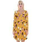 Ice cream on an orange background pattern                                                                Long Sleeve Front Wrap Dress