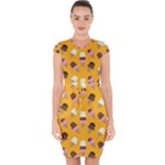 Ice cream on an orange background pattern                                                            Capsleeve Drawstring Dress