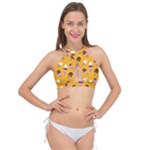 Ice cream on an orange background pattern                                                           Cross Front Halter Bikini Top