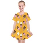 Ice cream on an orange background pattern                                                          Kids  Smock Dress