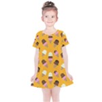 Ice cream on an orange background pattern                                                            Kids  Simple Cotton Dress