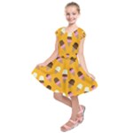 Ice cream on an orange background pattern                                                                 Kids  Short Sleeve Dress