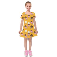 Ice cream on an orange background pattern                                                                 Kids  Short Sleeve Velvet Dress from ArtsNow.com