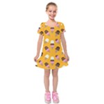 Ice cream on an orange background pattern                                                                 Kids  Short Sleeve Velvet Dress