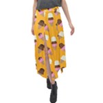 Ice cream on an orange background pattern                                                                 Velour Split Maxi Skirt