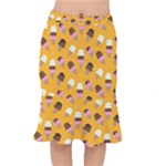 Ice cream on an orange background pattern                                                                 Short Mermaid Skirt