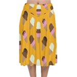 Ice cream on an orange background pattern                                                          Velvet Flared Midi Skirt