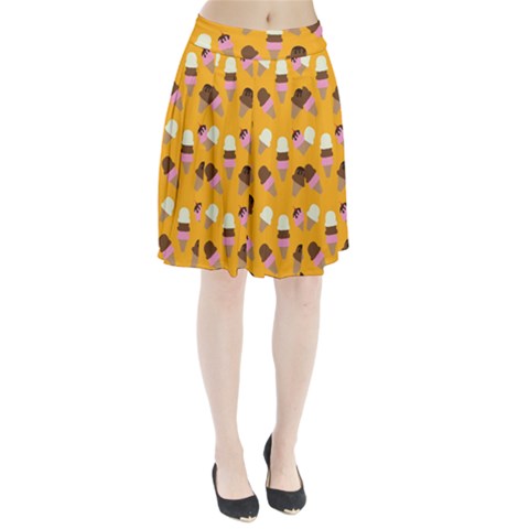 Ice cream on an orange background pattern                                                         Pleated Skirt from ArtsNow.com