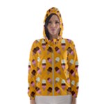 Ice cream on an orange background pattern                                                             Hooded Wind Breaker (Women)