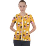 Ice cream on an orange background pattern                                                            Short Sleeve Zip Up Jacket