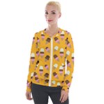 Ice cream on an orange background pattern                                                             Velour Zip Up Jacket