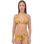 Ice cream on an orange background pattern                                                             Double Strap Halter Bikini Set