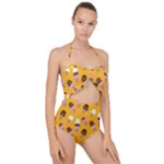 Ice cream on an orange background pattern                                                            Scallop Top Cut Out Swimsuit