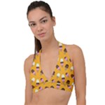 Ice cream on an orange background pattern                                                          Halter Plunge Bikini Top