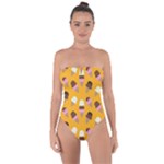 Ice cream on an orange background pattern                                                            Tie Back One Piece Swimsuit