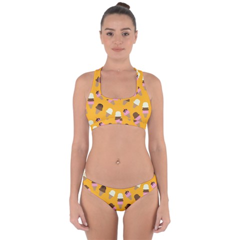 Ice cream on an orange background pattern                                                            Cross Back Hipster Bikini Set from ArtsNow.com