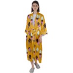 Ice cream on an orange background pattern                                                        Maxi Satin Kimono