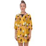 Ice cream on an orange background pattern                                                          Half Sleeve Chiffon Kimono