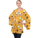 Ice cream on an orange background pattern                                                             Velvet Kimono Robe