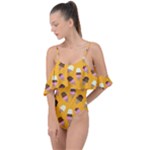 Ice cream on an orange background pattern                                                             Drape Piece Swimsuit