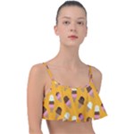 Ice cream on an orange background pattern                                                            Frill Bikini Top