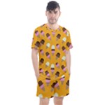 Ice cream on an orange background pattern                                                           Men s Mesh Tee and Shorts Set