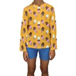 Ice cream on an orange background pattern                                                              Kid s Long Sleeve Swimwear