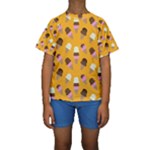 Ice cream on an orange background pattern                                                              Kid s Short Sleeve Swimwear