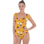 Ice cream on an orange background pattern                                                             Short Sleeve Leotard