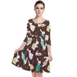 Easter rabbit pattern Quarter Sleeve Waist Band Dress