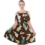 Easter rabbit pattern Cut Out Shoulders Chiffon Dress