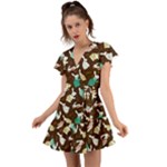 Easter rabbit pattern Flutter Sleeve Wrap Dress