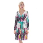 Graffiti Grunge Long Sleeve Velvet Front Wrap Dress