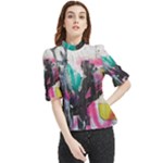 Graffiti Grunge Frill Neck Blouse