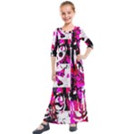 Pink Checker Graffiti  Kids  Quarter Sleeve Maxi Dress