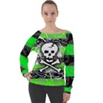 Deathrock Skull Off Shoulder Long Sleeve Velour Top