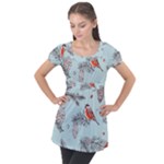 Christmas birds Puff Sleeve Tunic Top