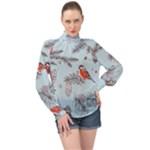 Christmas birds High Neck Long Sleeve Chiffon Top