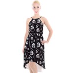 Heavy Metal Punk Guitar Music Black White High-Low Halter Chiffon Dress 