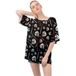 Heavy Metal Punk Guitar Music Black White Oversized Chiffon Top